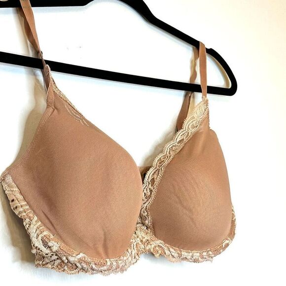 Natori Scalloped Lace Trim Underwired Lightly Padded T-Shirt Bra Tan Size 34G - Picture 2 of 3